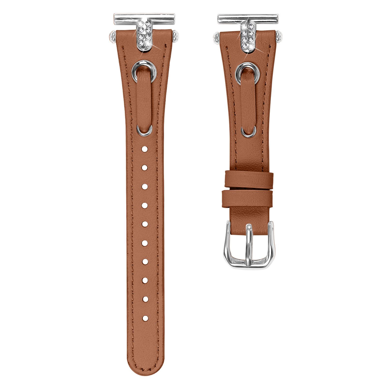 

For Huami Amazfit Youth Edition 20mm Replacement Strap Genuine Cow Leather Silver Connector Watch Band Brown