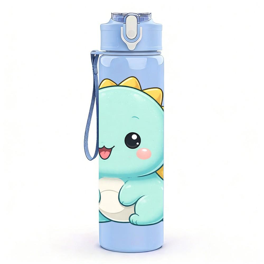 1PC Cute Baby Dinosaur Pastel Cartoon 750ml Color Plastic Sports Water Bottle Leakproof Flip Straw Lid Suitable for Sports Office Home Use