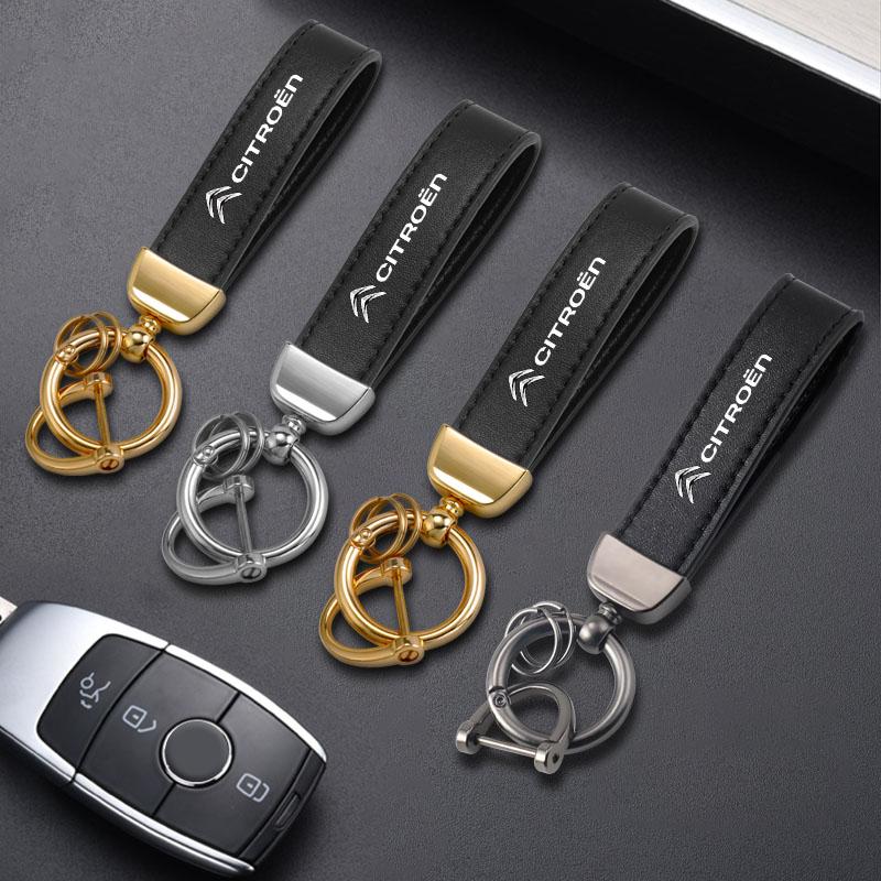 Car Leather Keychain Car Styling Emblem Metal Pendant For Citroen C6 C2 2CV VTS DS3 Xsara Cactus Saxo Jumpy C8 C-Elysee C15 C4L