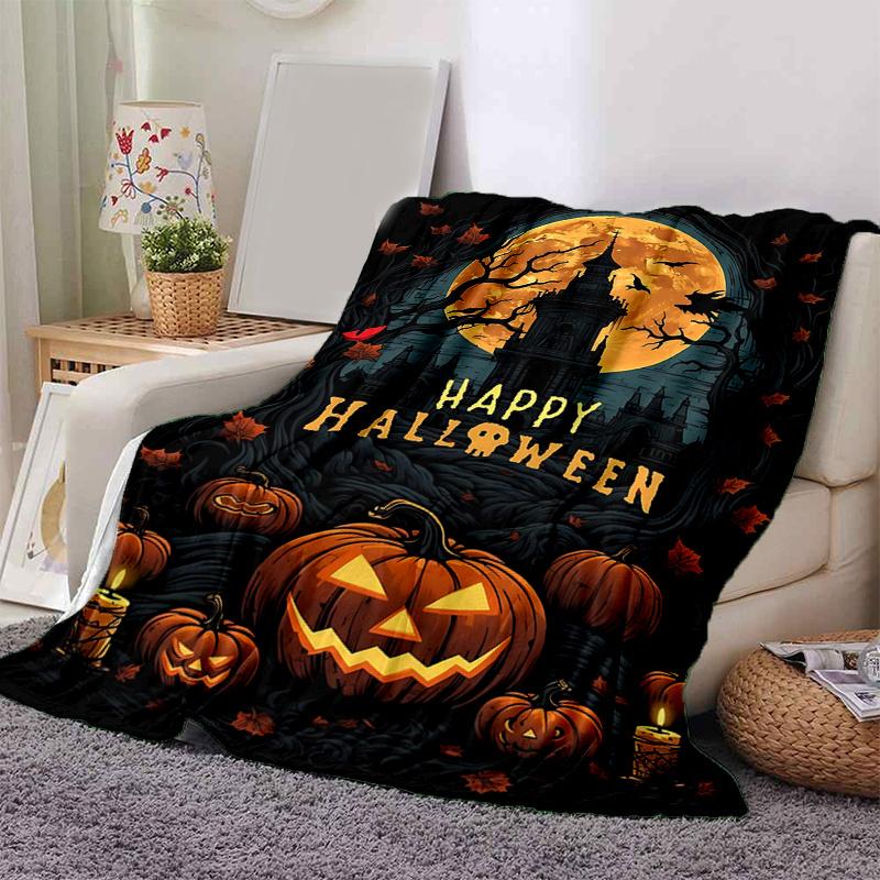 1pc Horror Theme Happy Halloween Blanket, Soft for Couch Bed Sofa, Living Room, Travel, Camping, Car Blankets