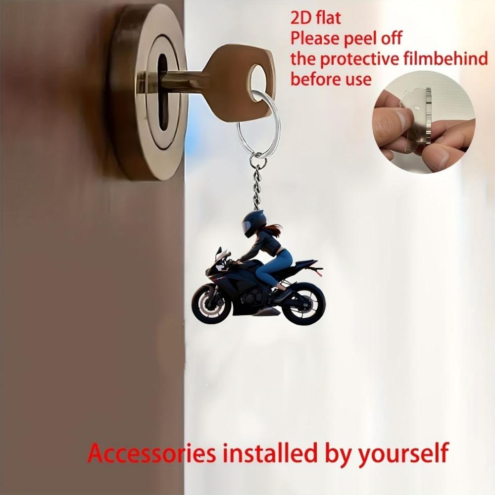 New Acrylic 2D Flat Personalized Off-road Motorcycle Rider Car Pendant Schoolbag Keychain Pendant