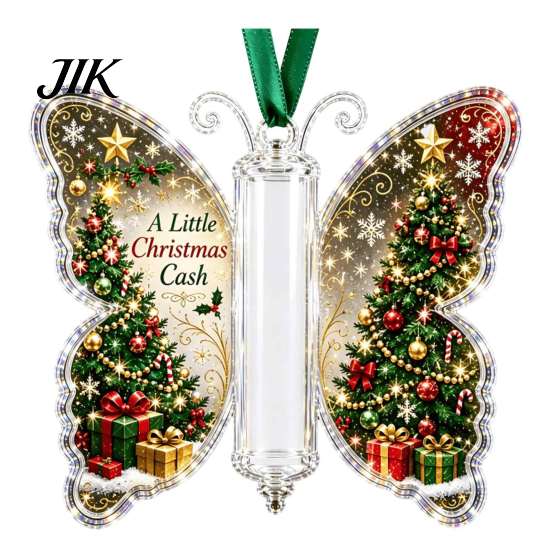 Holiday Party Supplies Christmas Cash Gift Ornament, Acrylic Butterfly Money Holder with Built?in Present Clear Compartment, Hanging Ornament