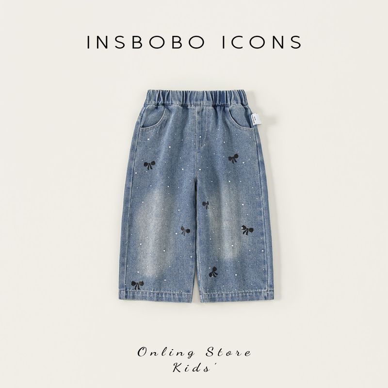 Insbobo Girls  Pants 2026 Spring and Autumn New Children s Jeans Straight-Leg Pants for Girls Fashionable Spring Outfit Light cowboy Blue 80