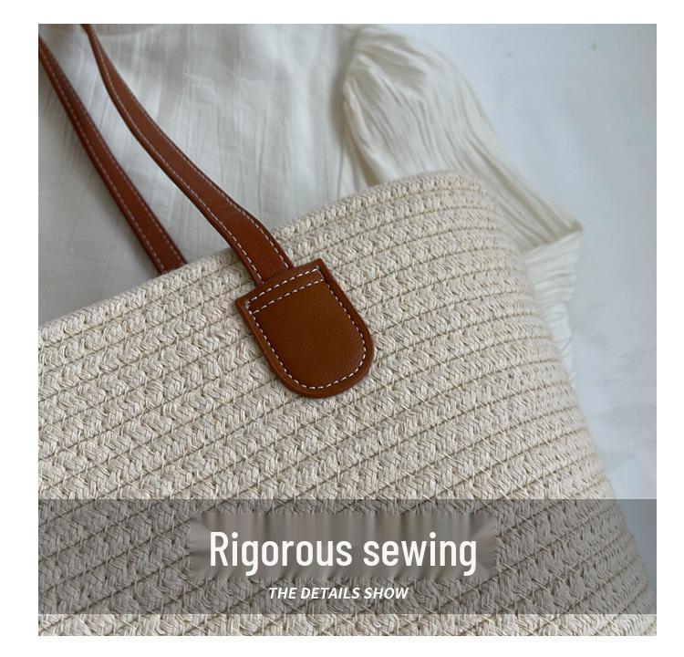 2024 Spring Women's Wool Knit Bucket Bag: Retro Pastoral Style Straw Shoulder Bag