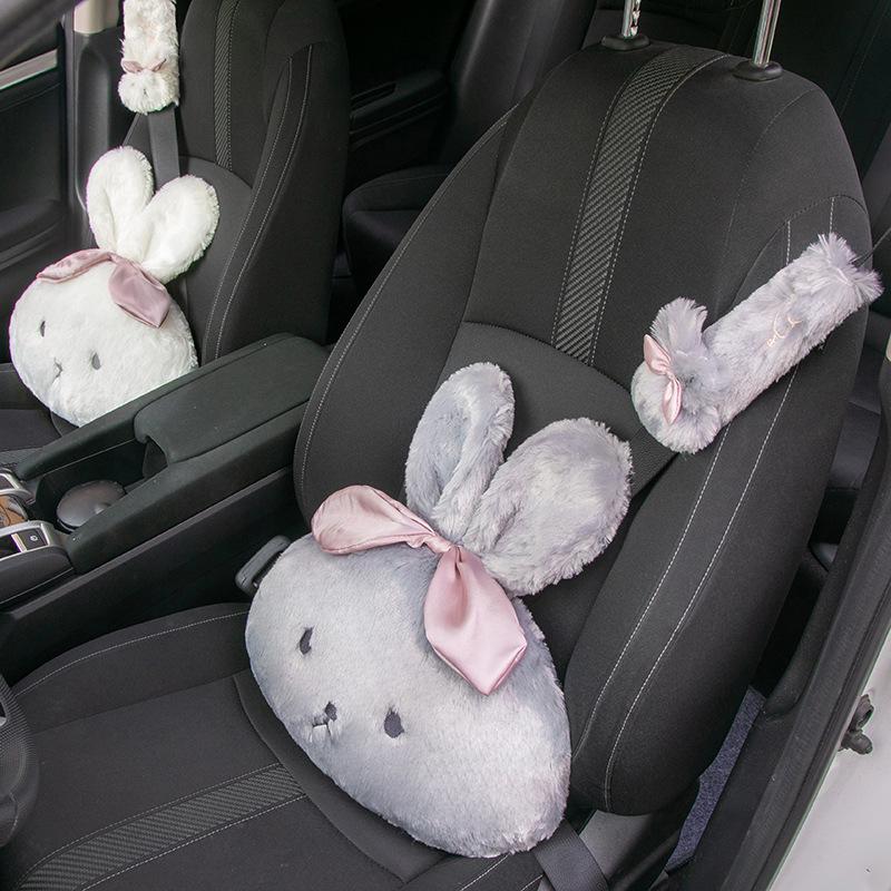 Four Seasons Car Neck Pillow - Cartoon Rabbit Design, Plush & Comfortable Headrest Support