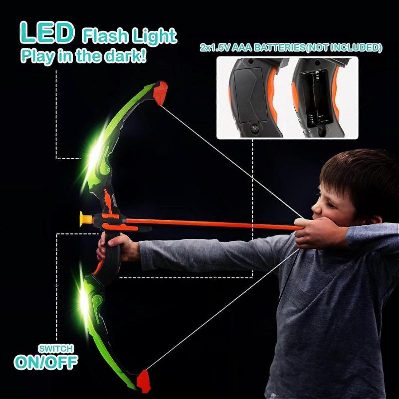 Bow and Arrow Set Kids, Archery Set with LED Light with 10 Suction Cups Arrows Targets Quiver, Indoor Outdoor Garden Games Green