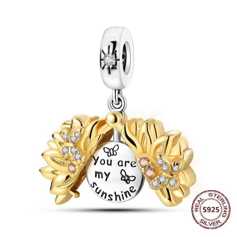 Copper Yellow Series Fashion Gold Sunflower Heart Charm Beads Fit Original Bracelet Party Diy Jewelry Gift