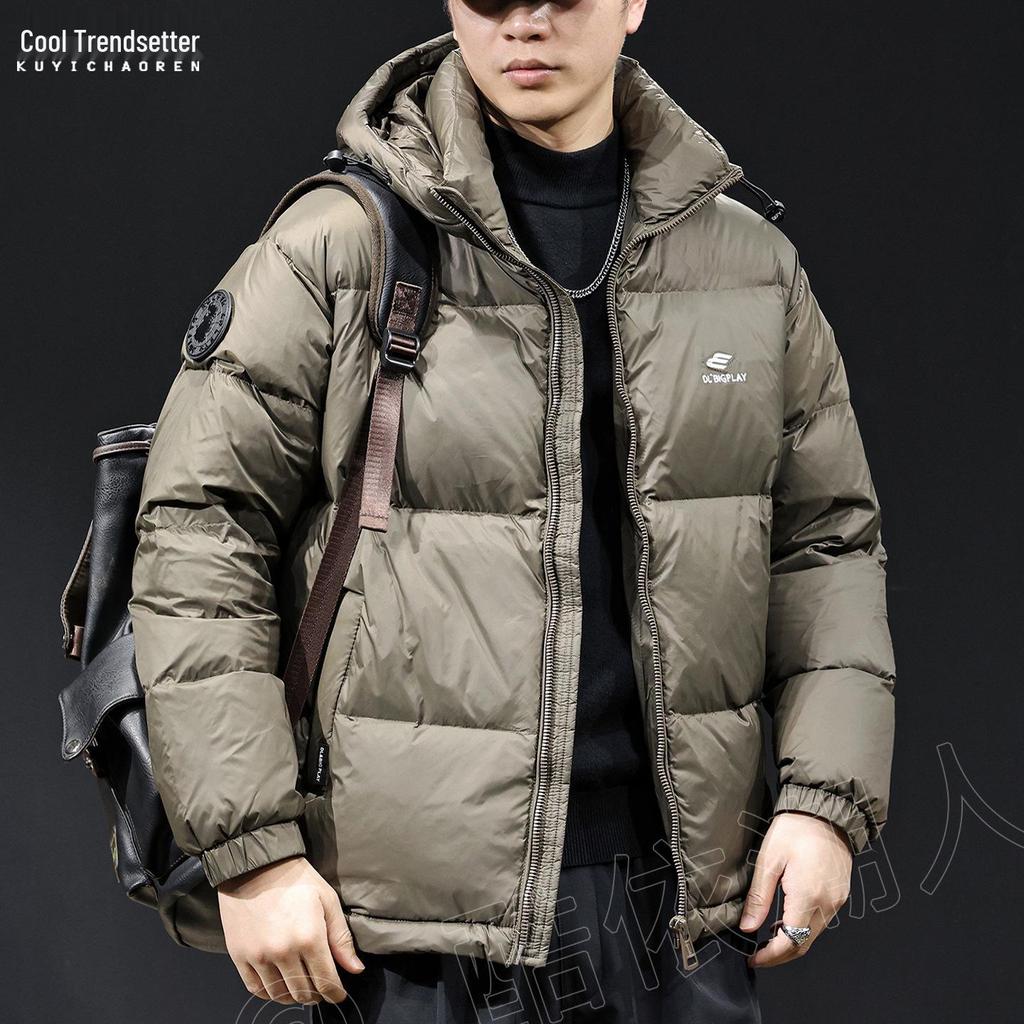 Męska Zimowa Kurtka Puchowa z Kapturem 2025 - Gruba, Ciepła, Modna, Luźny Krój, Duży Rozmiar Puffer.