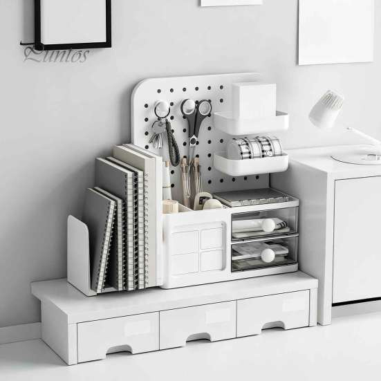 Stationery Holder for Desk Perforated Board Storage Rack, Wall Mount Shelf Office Desktop Clutter Management Supplies Book, Multi-Functional Organizer