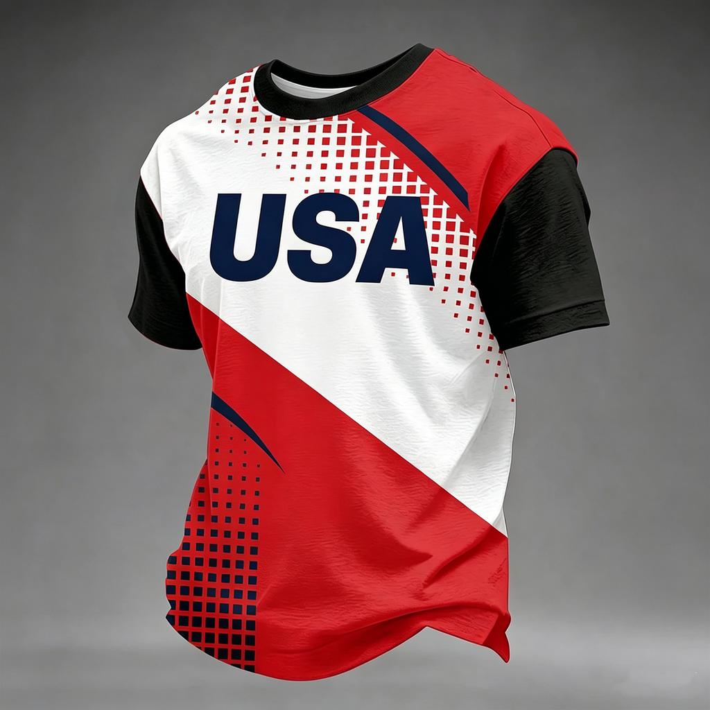 Men's Casual Lightweight Breathable Short Sleeve Crew Neck T Shirt with Graphic Print USA Design for Everyday Wear