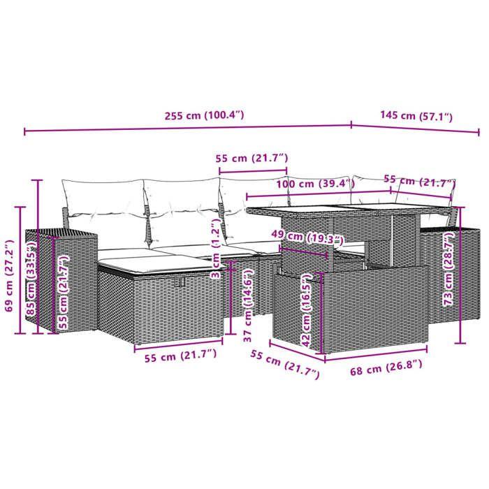 VidaXL Garden Lounge Set 7 Pcs with Cushions Black Wicker 3275296