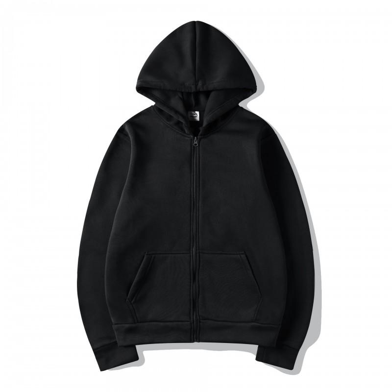 Unisex Hooded Zip-Up Sweatshirt Solid Color Casual Long Sleeve Pullover Men Women Winter Loose Fit