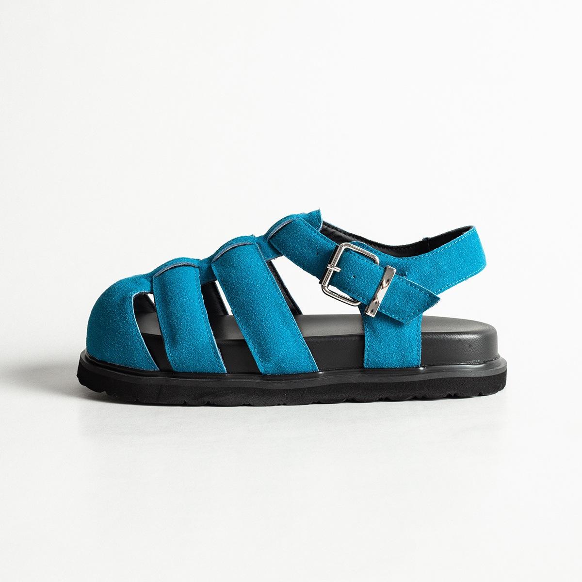 

Retro hollow woven bag head Roman sandals women s 2025 new fashion versatile one-button beach sandals 40 синий