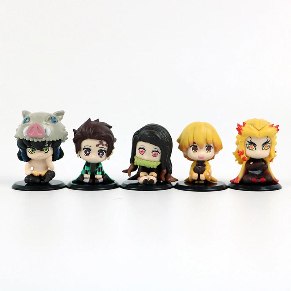 5 Adet Q Versiyon Demon Slayer Oturan Hayalet Bebek Tanjiro Nidouzi Inosuke Zenizu Oyuncak Figürlü PVC Model Hediye