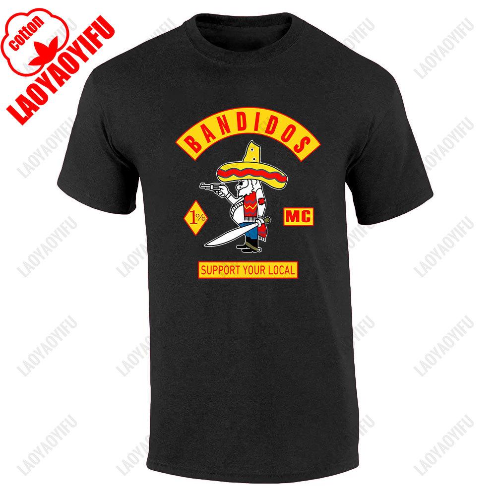 

Футболка Banddidos Motorcycle Club O Collar для мужчин 2024 года, высококачественный хлопок, черная футболка, летний модный уличный топ с короткими рукавами L