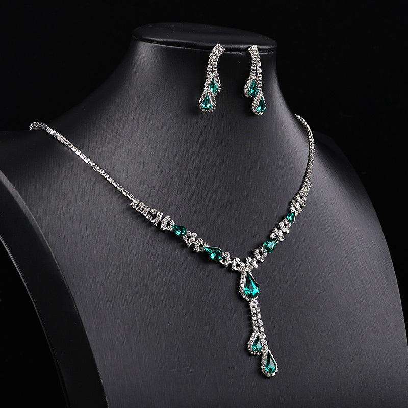 Jewelry Set European and American Temperament Purple Crystal Bridal Dress Set Versatile Necklace Earrings Rhinestones