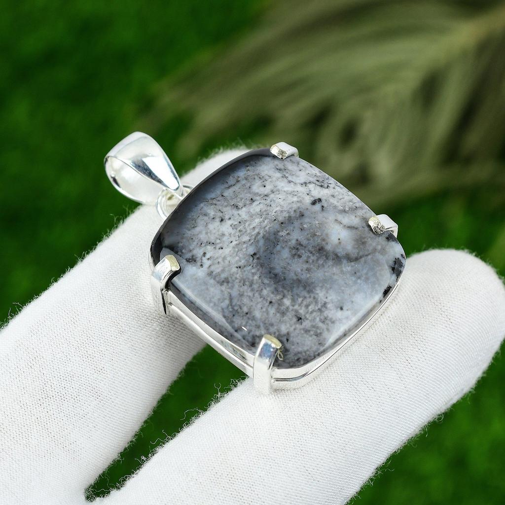 Sterling Silver Dendrite Opal Gemstone Anniversary Mother Wedding Bezel Pendant