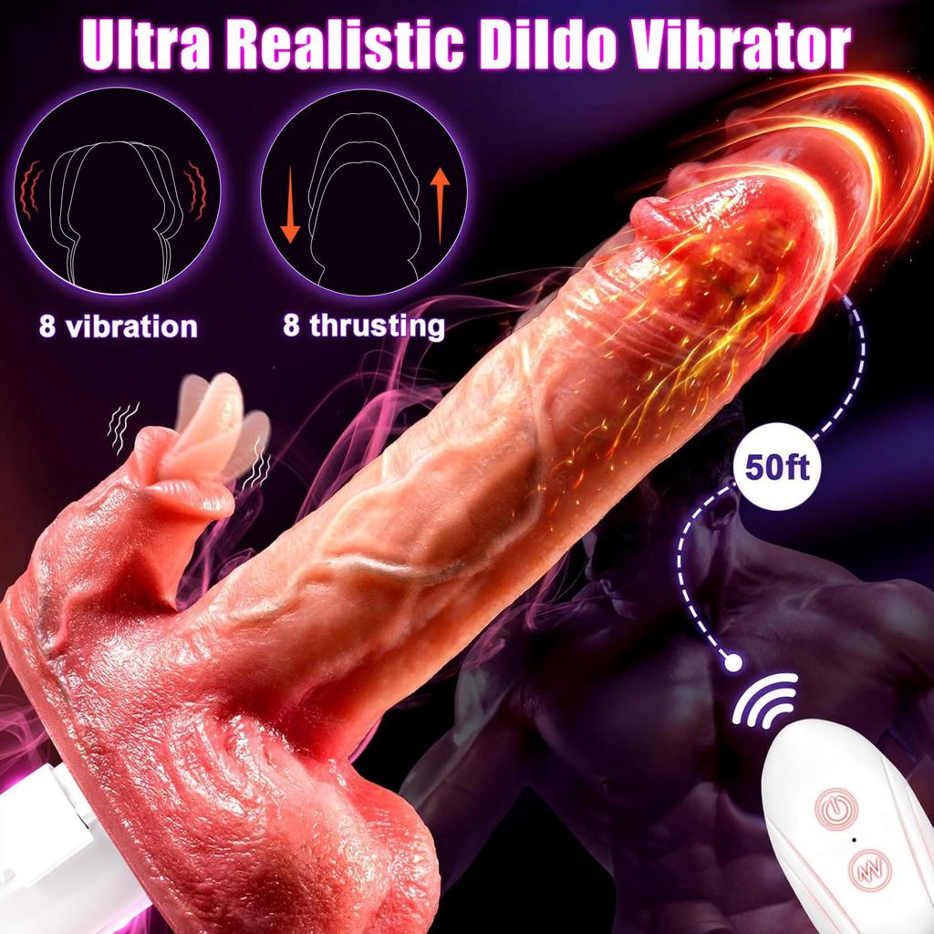 Realistic Heating Dildo Vibrator Female Sex Toys Anal Dildo with 8 Vibrating& Thrusting, Remote Control Penis Retractable Vibrator
