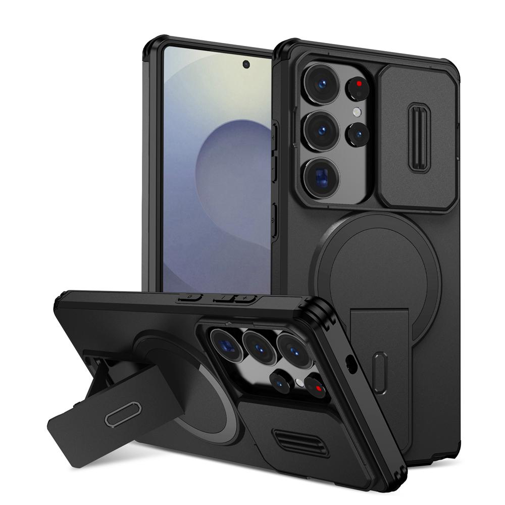 KEYSION Shockproof Magnetic Case for Samsung Galaxy S24 S25 Ultra S25+ S24 FE Slide Camera Protect Kickstand Wireless Charging Phone Cover