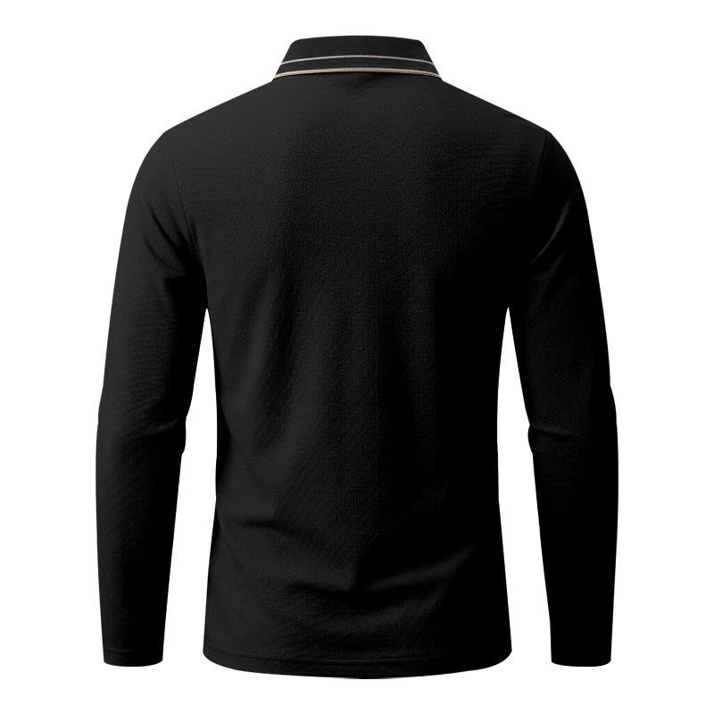 Autumn Mens Solid Long Sleeve Polo Shirt Contrast Striped Lapel Collar Button Placket Breathable Golf Casual Wear Tees