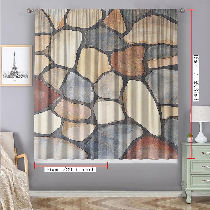 Colorful Pebble-Print Curtains Set of 2 – Soft Abstract Stones, Rod Pocket Semi-Sheer Drapes for Kitchen & Living Space