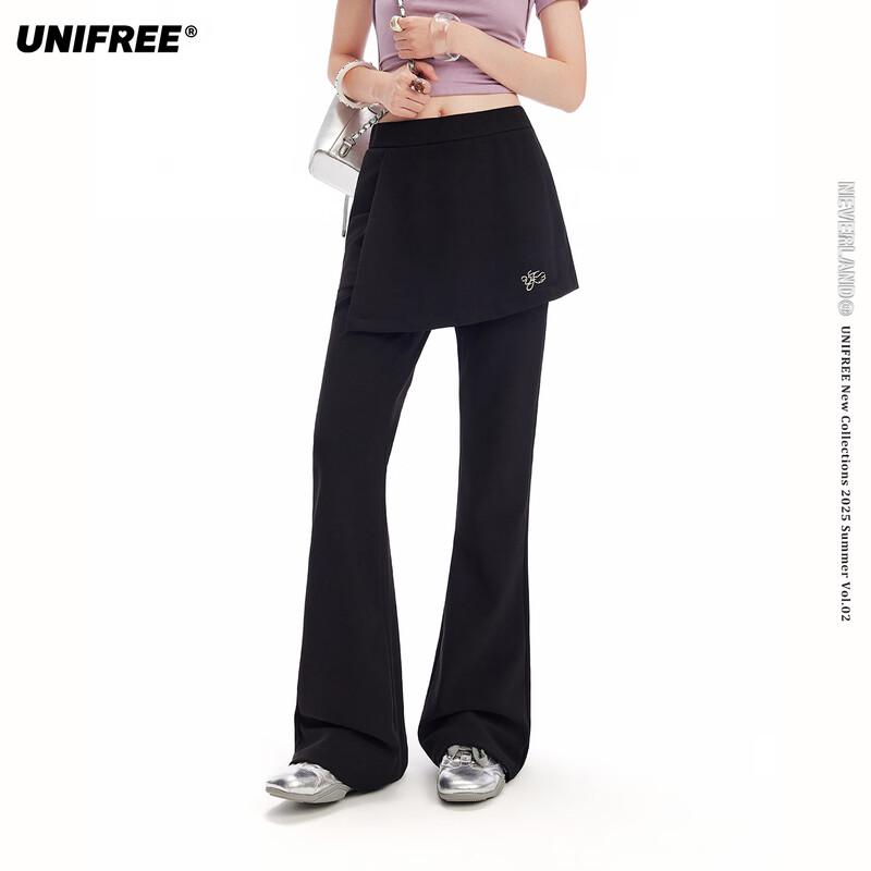 UNIFREE 2026 Spring Sweet & Edgy Faux Two-Piece Patchwork Micro-Flare Casual Pants L