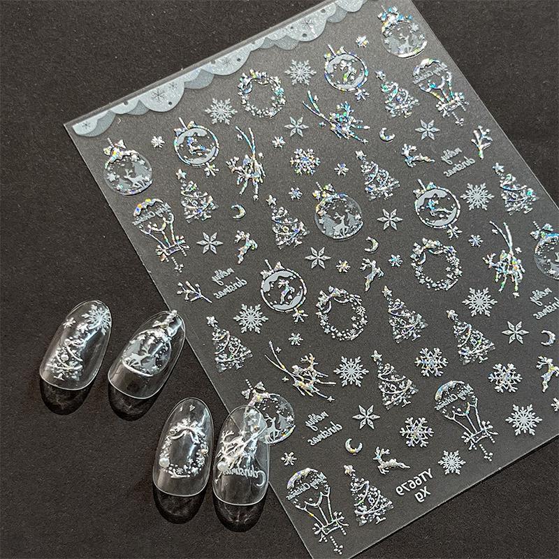 Gold-Stamped Christmas Elk Nail Art Stickers Christmas Series Snowflake Wreath Decorative Stickers