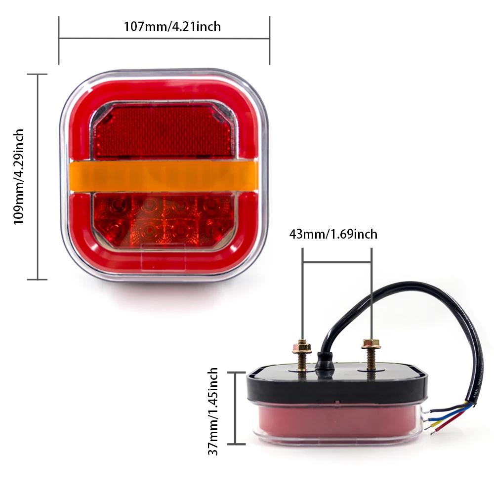 2pcs 12V 24V 4inch Square LED Tail Light Licesen Plate Taillight Turn Signal For Trailer Bus Pickup Rear Left Right Brake Lamp