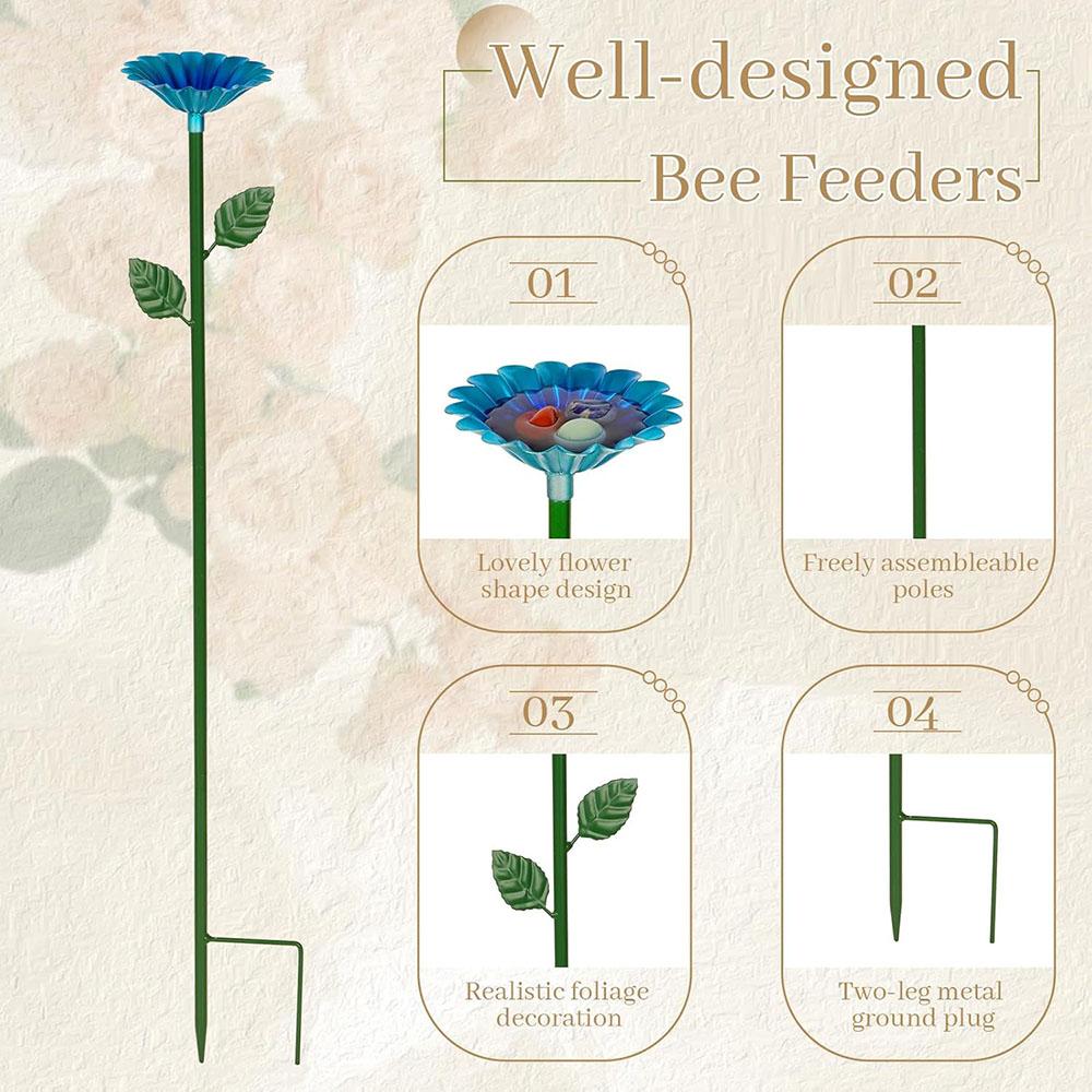 Bee Watering Station,Bee Bath for Garden Metal Bee Water Feeder with Flower Design,Butterfly Bee Bath Bowl for Garden Yard Decor