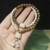 Green Sandalwood 6mm & Star Moon Bodhi Double Layer Bracelet with Cat Pendant, Forest Style Wrist Jewelry