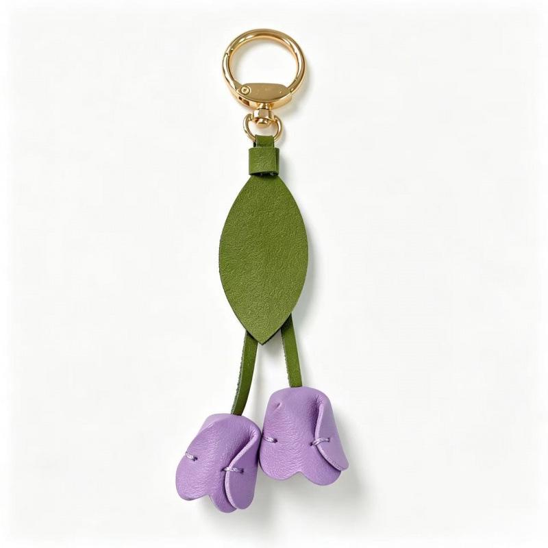 Tulip Pendant Leather Keychain - Flower Charm for Bags