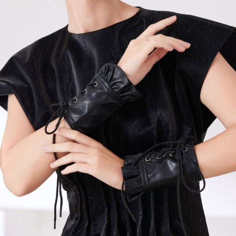 Premium PU Leather Gothic Cuffs With Adjustable Lace Up Design For Music Festivals And Costume Parties