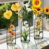 4 Pcs Wire Flower Vases Hollow Desktop Planter with Stained Glass Floral Design Hydroponic Propagation Station Flower Holder for Home Wedding Decor