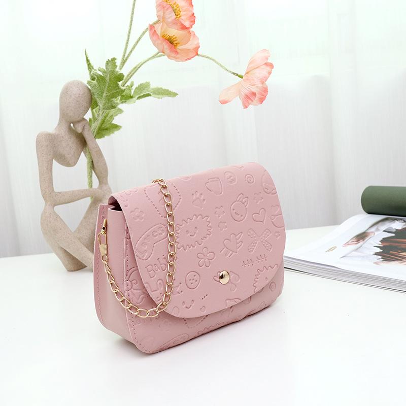 Fashion embossed pattern single shoulder crossbody chain small square bag versatile women's bag