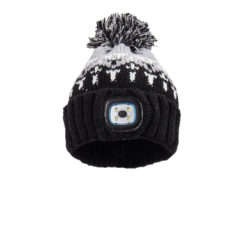 Outdoor ear protectors, wool caps, warm tide lights, anti-piling winter hats, men's and women's black knitted hats, night running