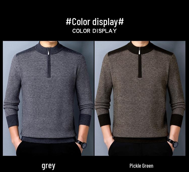 Men's Thick Warm Wool Half-Zip Sweater for Autumn/Winter - Middle-aged Base Layer Dad's Outfit