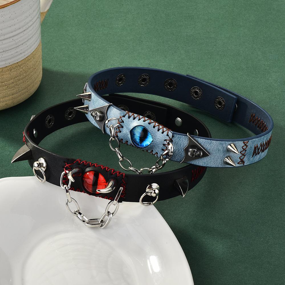 Choker Haze Blue Eyes Rivets Harajuku Collar Subculture Men And Women Tide Necklace Wasteland Wind Retro