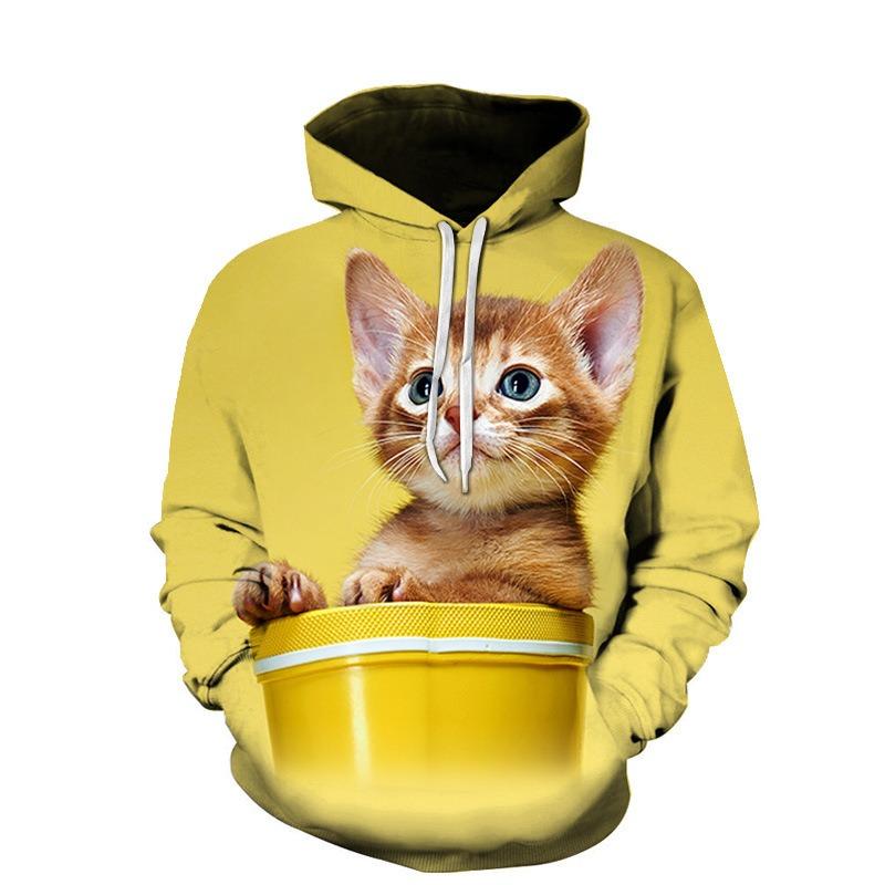 Autumn Cute Cat Pattern 3D Printed Hoodies Fashionable Casual Sports Long Sleeved Men's Hooded Sweatshirts