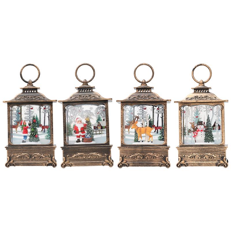Christmas Gift Square Flat Lantern with Santa Claus and Tree Decoration