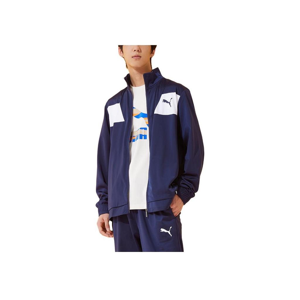 Puma Color Block Printed Stand Collar Zip Casual Sports Suit Men suits Black 583602-01