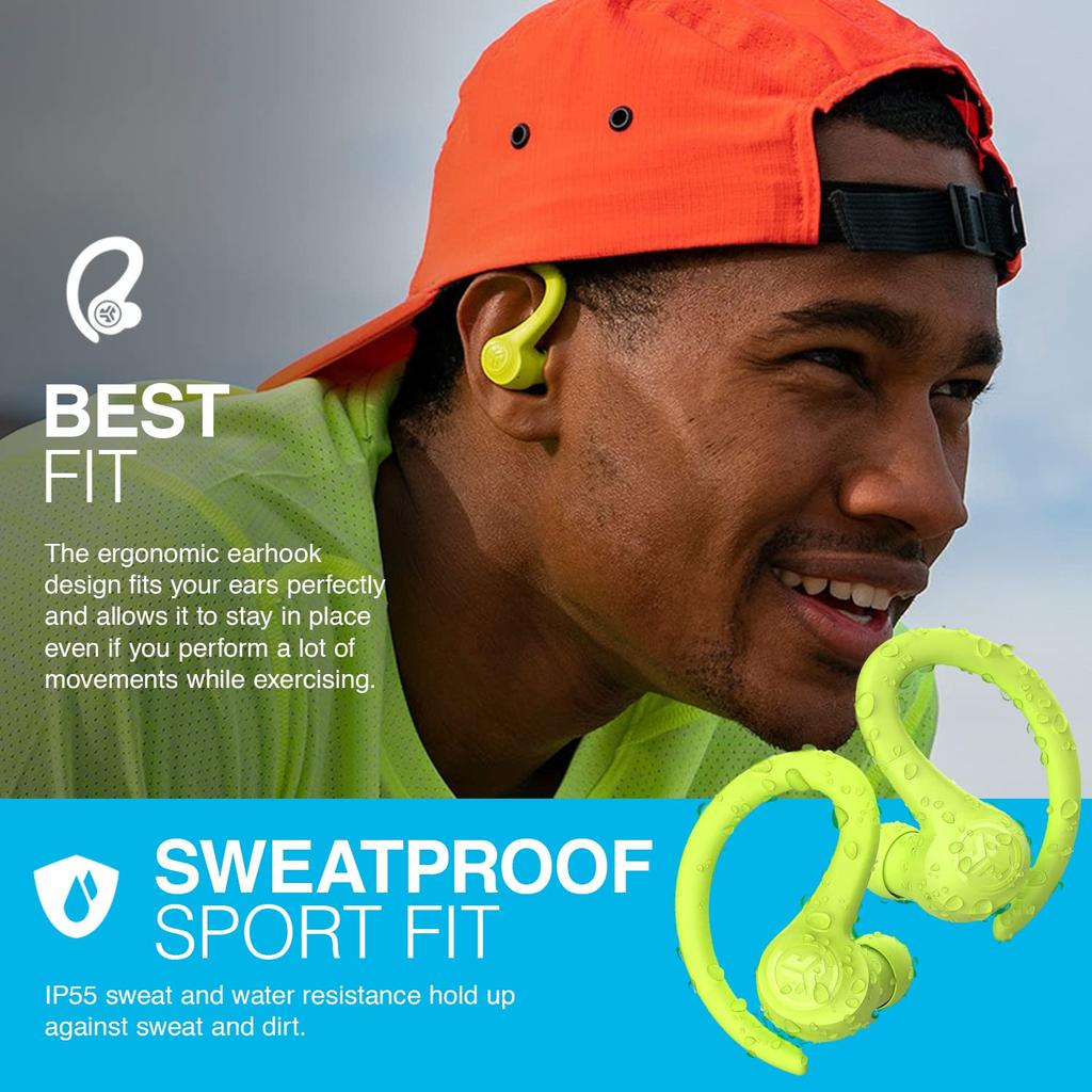 Official JLab Go Air Sport Wireless and for and the with Compatible with iPhone and Single 32 Hours of Earhook Official JLab Yellow Earbuds,