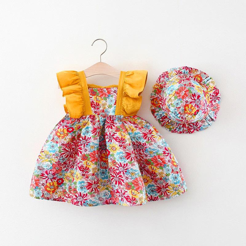 Sommer Kleidung Baby Mädchen Strand Kleider Lässige Mode Druck Nette Schleife Blume Prinzessin Kleid Neugeborenen Kleidung Set