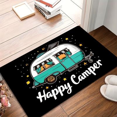 Capacho Feliz Acampamento Capacho de Boas-Vindas Design de Trailer de Acampamento Retrô Árvore de Pinheiro Adequado para Exterior Interior Decoração Tema Floresta de Acampamento