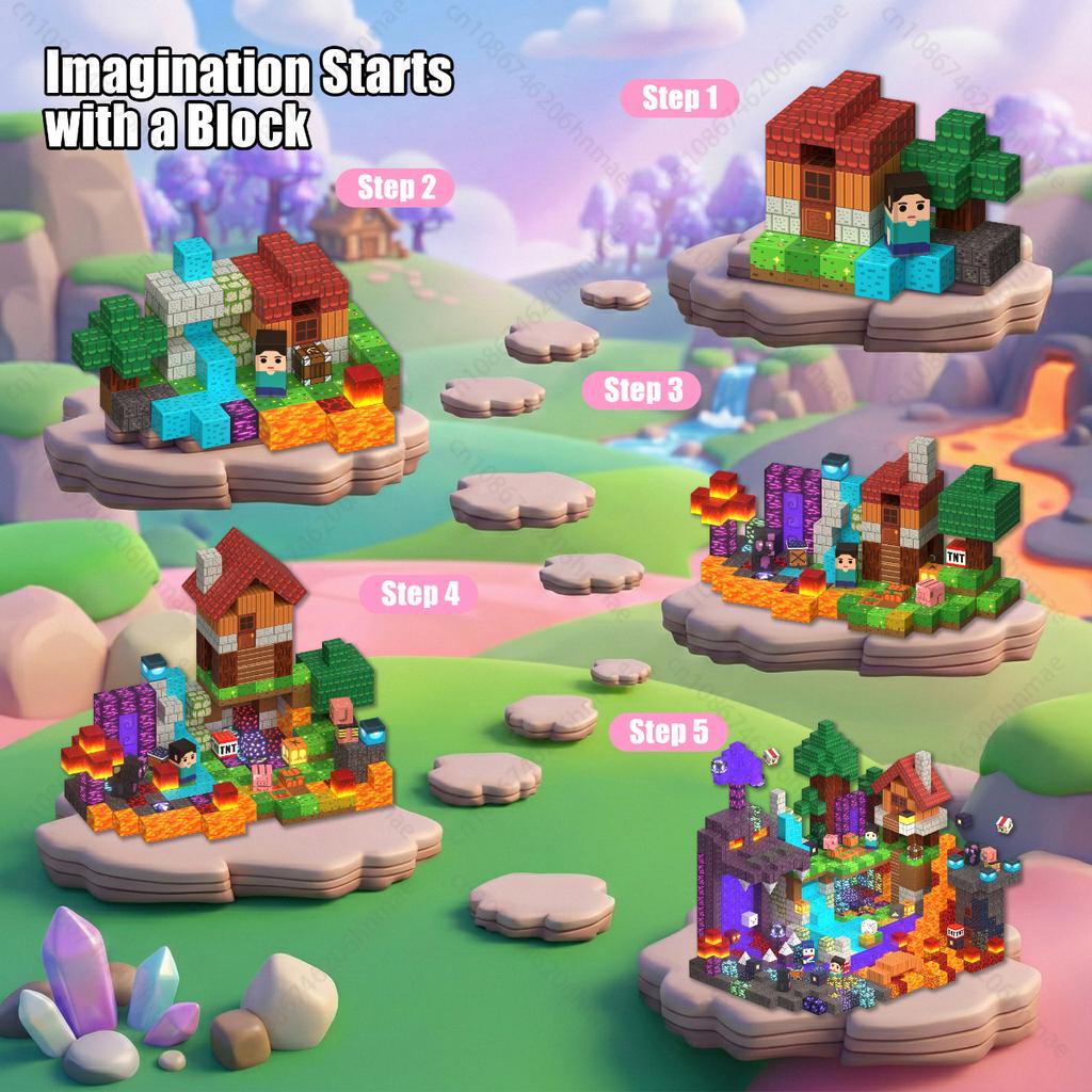 Magnetic Building Blocks Mine World Magnetic Ender Dragon Head Portal Construction Brick Cube Toy Set Gift For Boy Girl Children