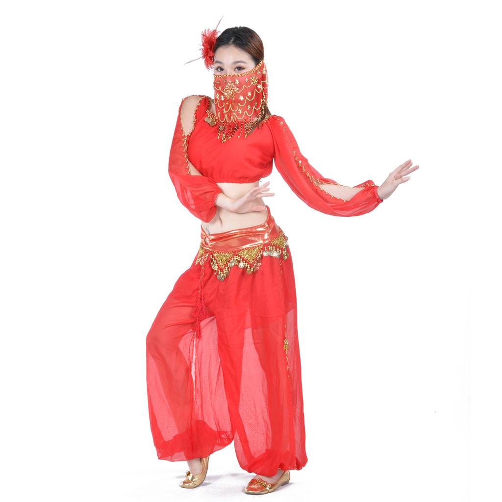 Belly Dance Set Lantern Long Sleeve Circular Lantern Pants Practice Festival Activity Indian Dance Watch Performance Costume Set