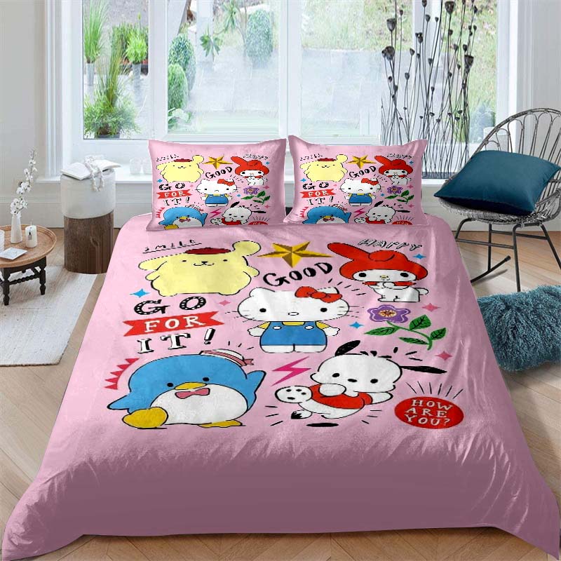 Cute Cartoon (Pom Pom Purin) Printed Bedding Set, Duvet Cover 1, Pillowcase 2, Adult and Children's Bedding Set, Luxury Gift