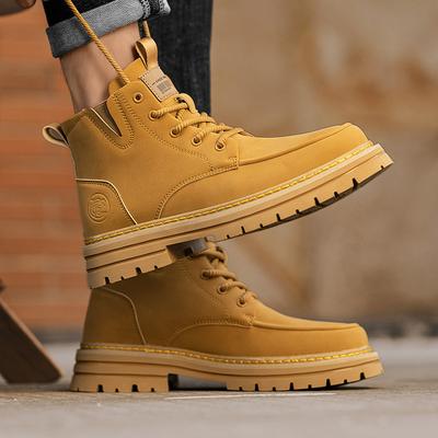 Herren Martin Stiefel, trendige gelbe Stiefel, strapazierfähige, abriebfeste Zehenkappe, Freizeitschuhe 100 Herrenschuhe