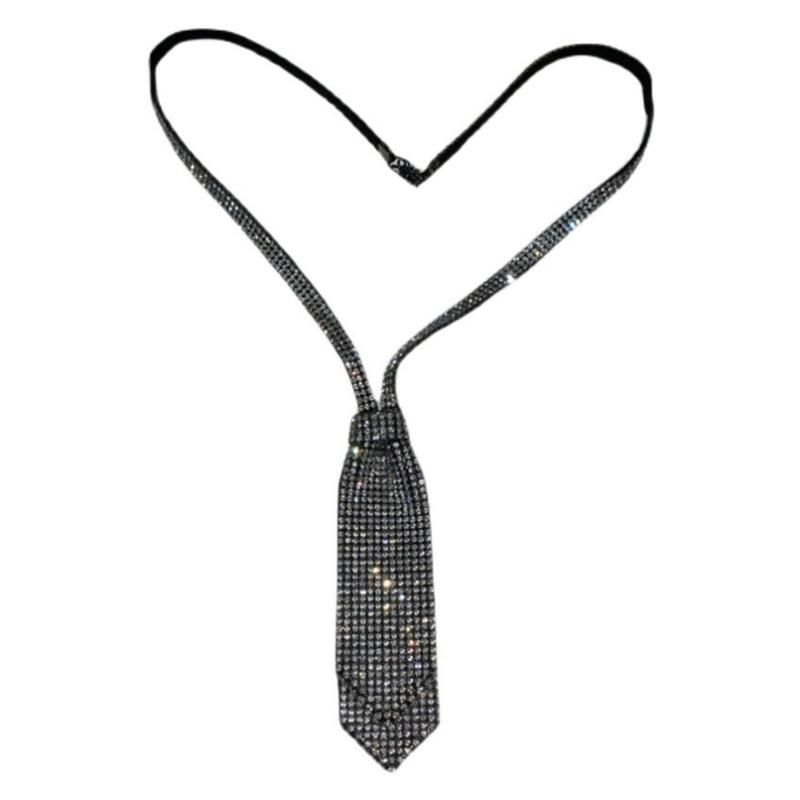

Unique Layers Rhinestones Tie Necklace Uniform Suit Tie Encrusted Rhinestones Long Necklaces 1 серебряный