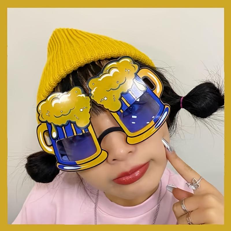 Oktoberfest Party Glasses Blue Yellow Beer Mug Design Lightweight Plastic Photo Booth Prop for Adults Festival Costume Accessory
