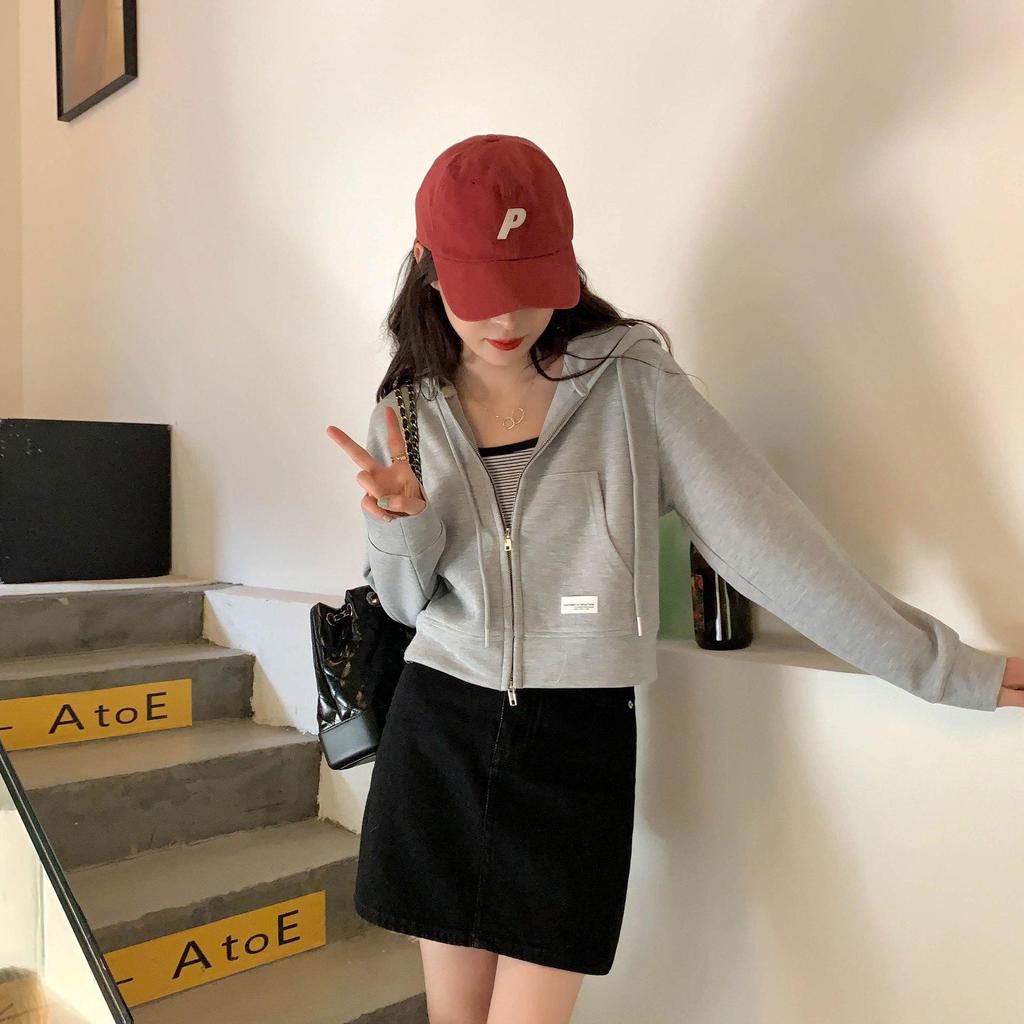 Women's Short Pink Cotton Hoodie Cardigan - Lightweight Spring/Summer Zipper Jacket